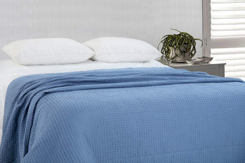 HILLFAIR 100% Combed Cotton Blanketâ€“ King Size Bed Blanketsâ€“ Warm Soft All Season Breathable Lightweight Summer Blanketsâ€“ Waffle Weave Home Decor Bed Blanket- Blue King Bed Cotton Blankets/Bedcovers - Image 4